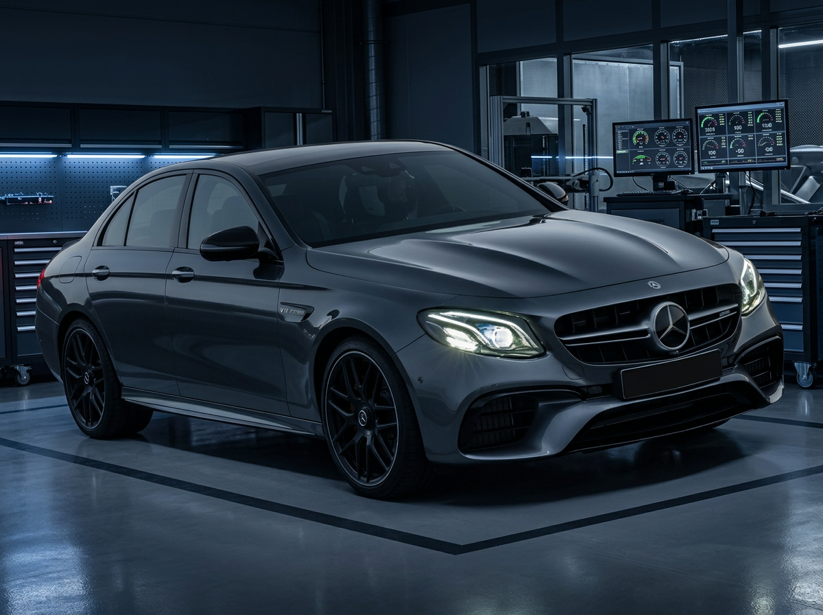 Mercedes-Benz W213 E-Class in a professional tuning workshop